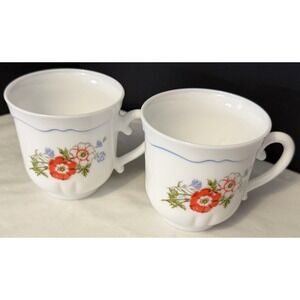Arcopal France Paradise Teacups‎ Mugs White Floral Vintage set of 2